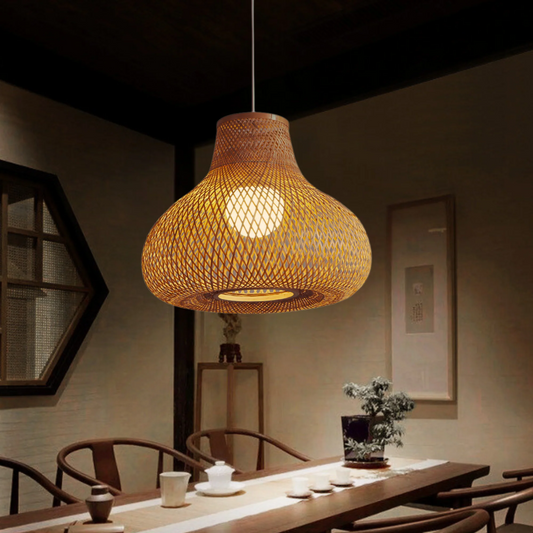 Lámpara Colgante de Techo con Pantalla Tejida en Forma de Campana